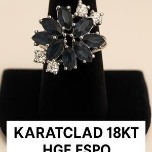 Vintage Esposito Ring Karatclad 18K HGE Blue Navette Cut glass stones